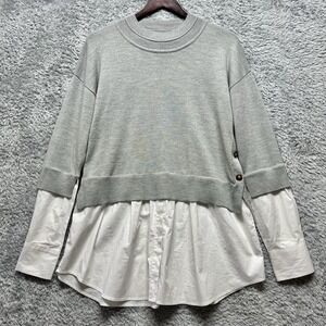 Veronica Beard Sweater Womens Large Gray White Amirah‎ Shirttail Merino Wool